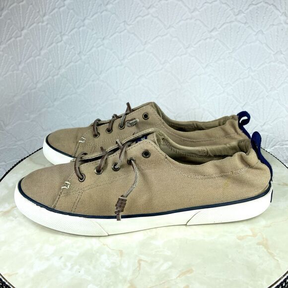 Sperry Sneakers Women 9.5 Brown Canvas Pier View Elastic Back Casual Chic Shoes - Picture 8 of 13